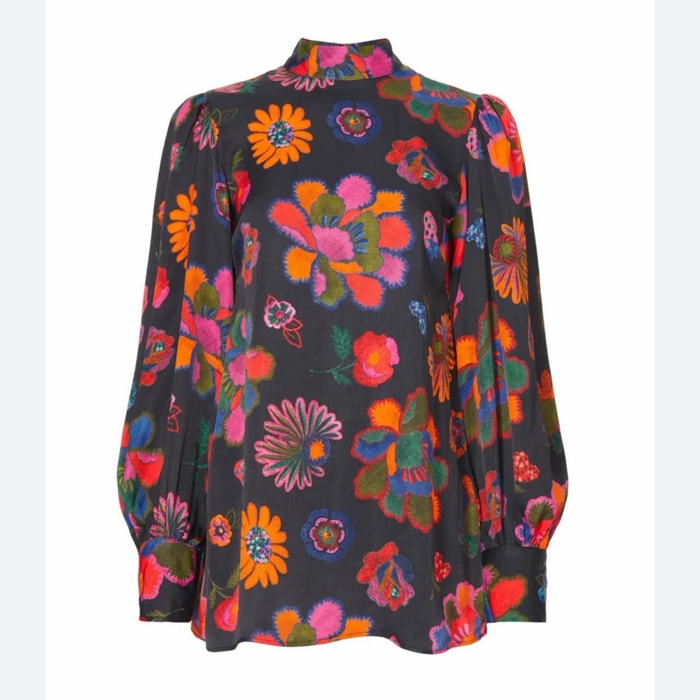 FARM Rio Colorful Floral Blouse - Navy and Multicolor